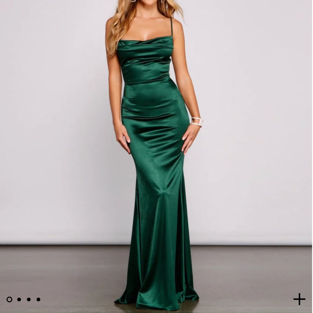 Green Satin Evening Gown